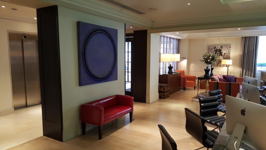 The chic reception area of the Arch Hotel, London