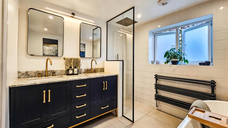 Blue & Gold Master Bathroom