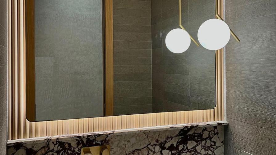 Back Illuminated Quadris™ Mirror with a Bronze Brushed Brass Frame