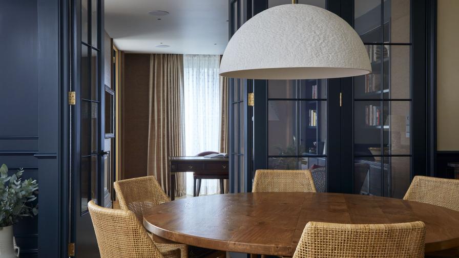 Dining Room with view into Study through bespoke doors