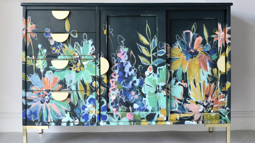 Abstract Floral Surface Design Vintage Sideboard from Chloe Kempster Design