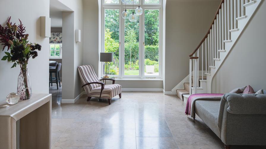 Double height hallway in a country style.