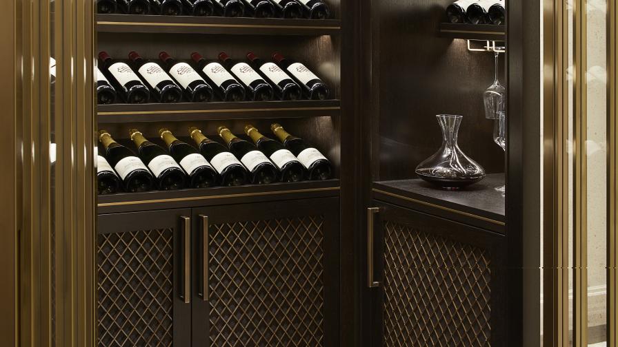 Wine Room with bespoke metalwork and dark stained timber