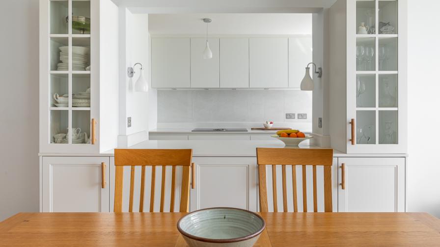 Kitchen through dining view