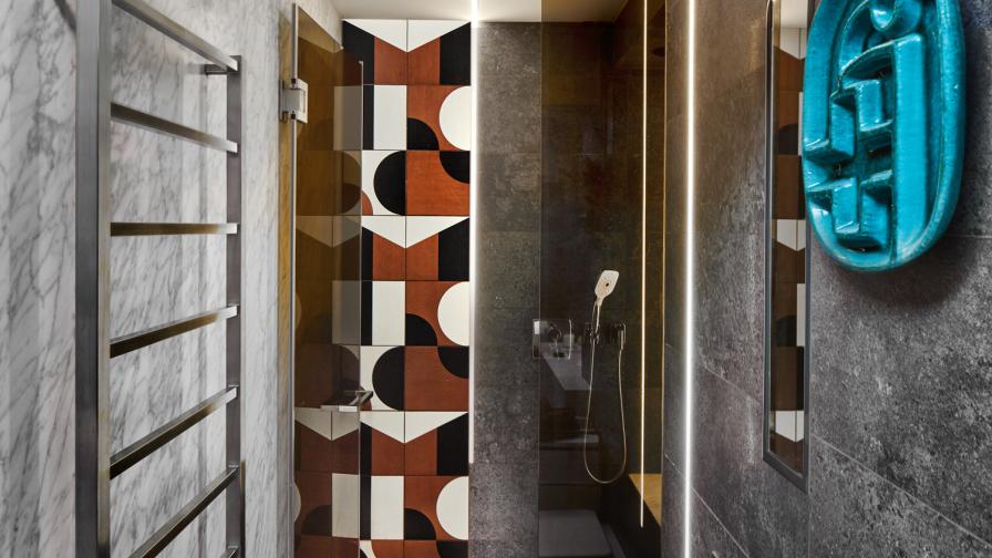 Shower room, graphic tiles