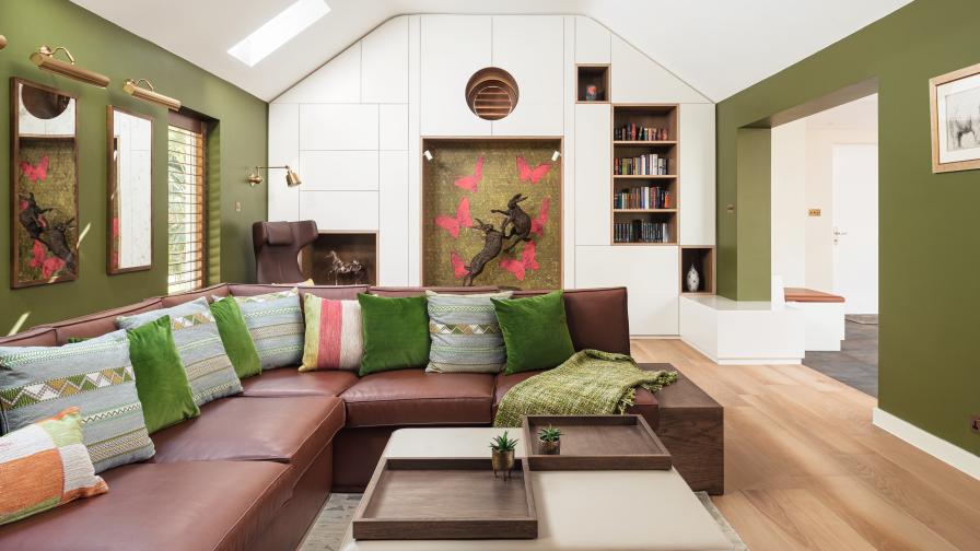 Open plan living with library and bespoke joinery