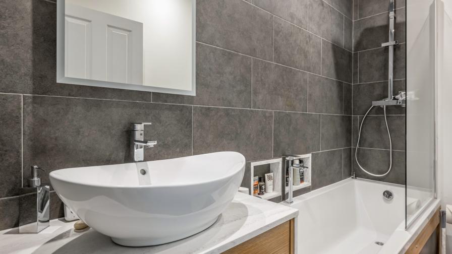 grey and oak bathroom