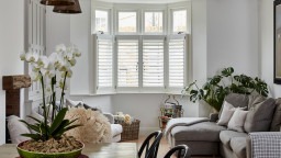 Bay Window Living Room Shutters by Plantation Shutters Ltd in London