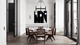 Interior design, icon furniture, designer furniture, round marble table, art black and white