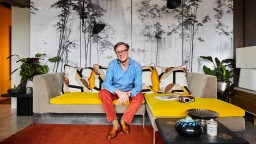 Daniel Hopwood, home, spring interiors, yellow sofa, graphic wallpaper