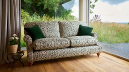 Sofas & Stuff | St Mawes 3 seater sofa in RHS Collection Gertrude Jekyll Trailing Vine Green with scatters in Linwood Omega Hunter Green