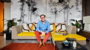 Daniel Hopwood, home, spring interiors, yellow sofa, graphic wallpaper